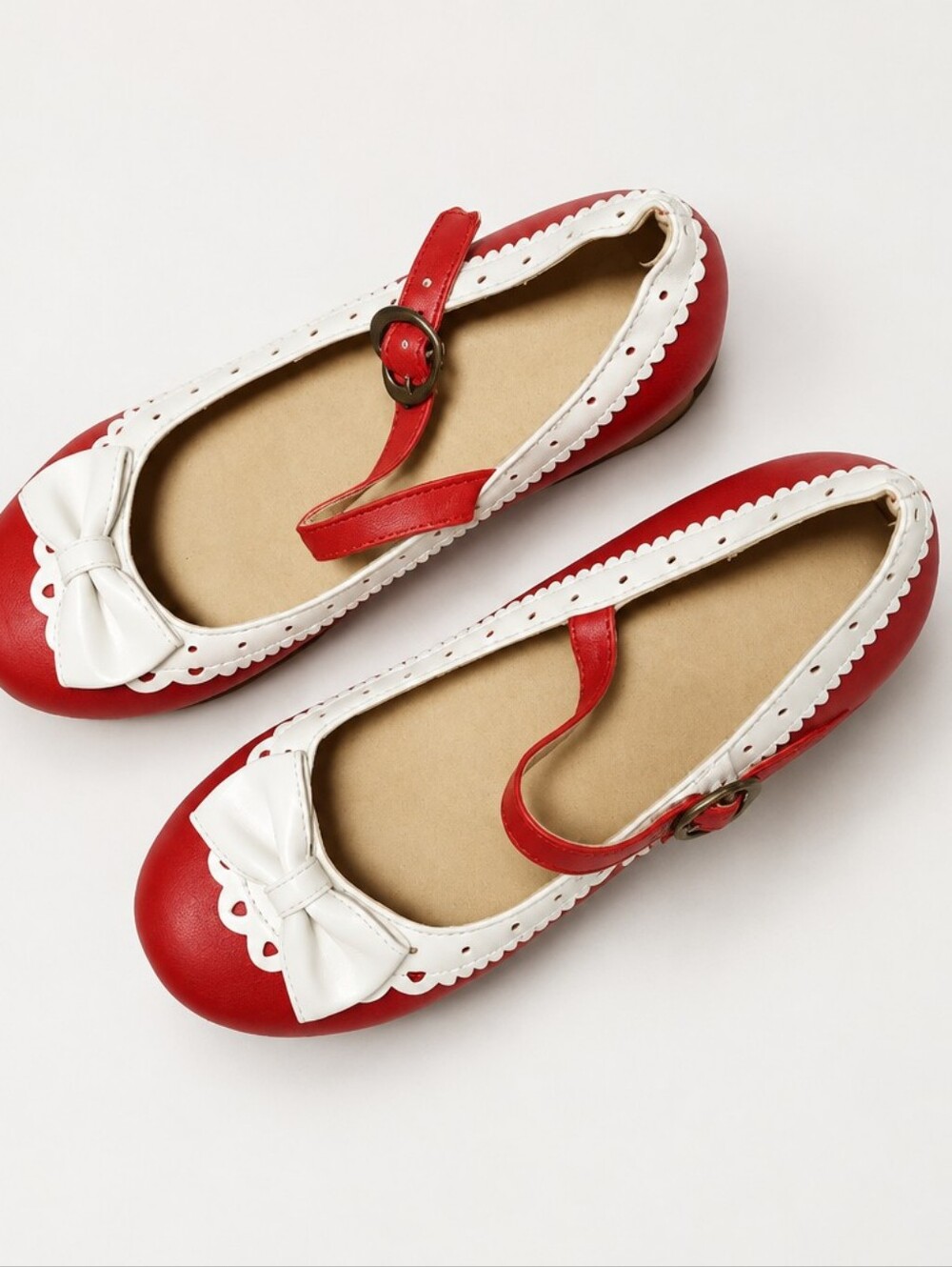 Red and White Mary Jane Flats with Bow